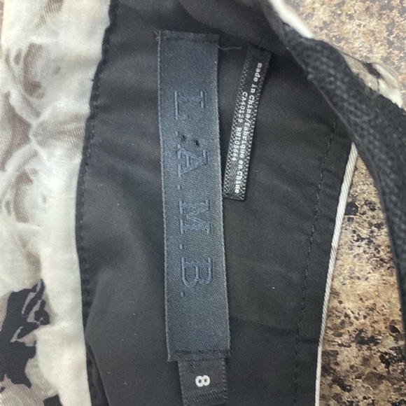 L.A.M.B. Black Grey Mirror Image Rose Print Sheath Dress with Cutouts. - Picture 5 of 5